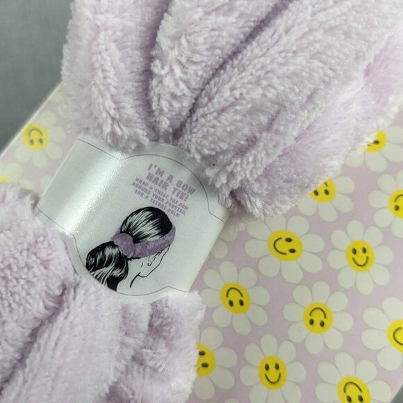 Lilac Purple Plush Spa Headband with Smiley Face - Picture 2 of 3